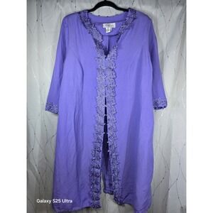 EY Signature Purple Lace Trim Linen Blend Long Duster Cardigan Dress 1X Indie
